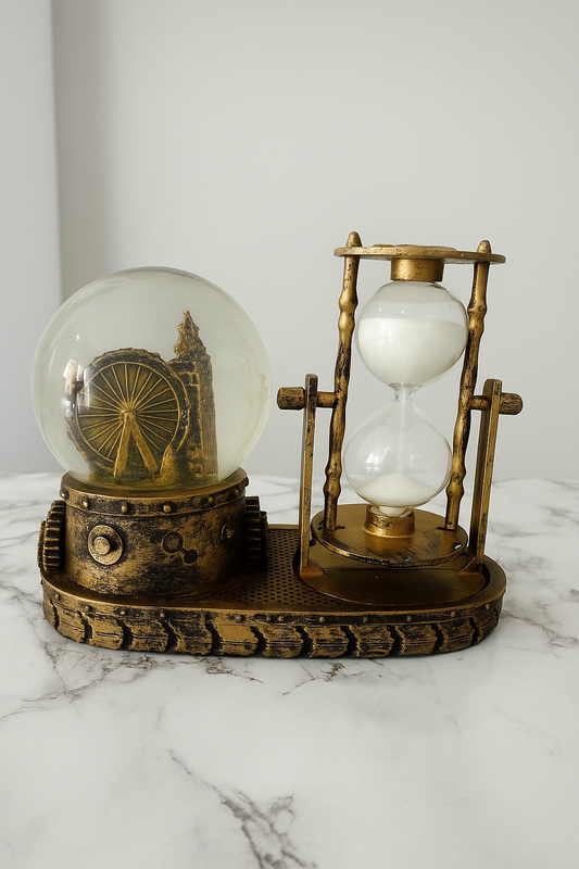 Vintage London Snow Globe & Hourglass Timer – Steampunk Home Decor