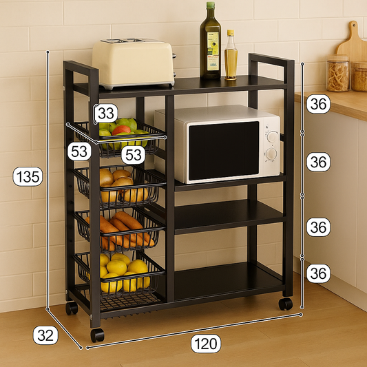 4-Layer Display Shelf with 4 Side Baskets – Multipurpose Storage Rack